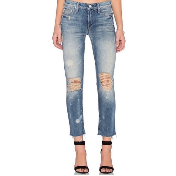 MOTHER Denim - Mother Denim The Dropout Fray blue jeans, sz 27. Cropped ankle distressed torn